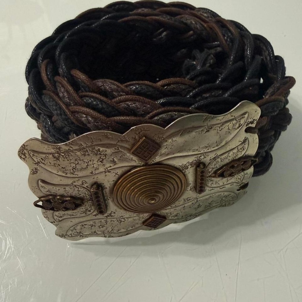 Vintage M‎ Baer Accessories SF Wide Woven Leather Belt Boho Southwestern